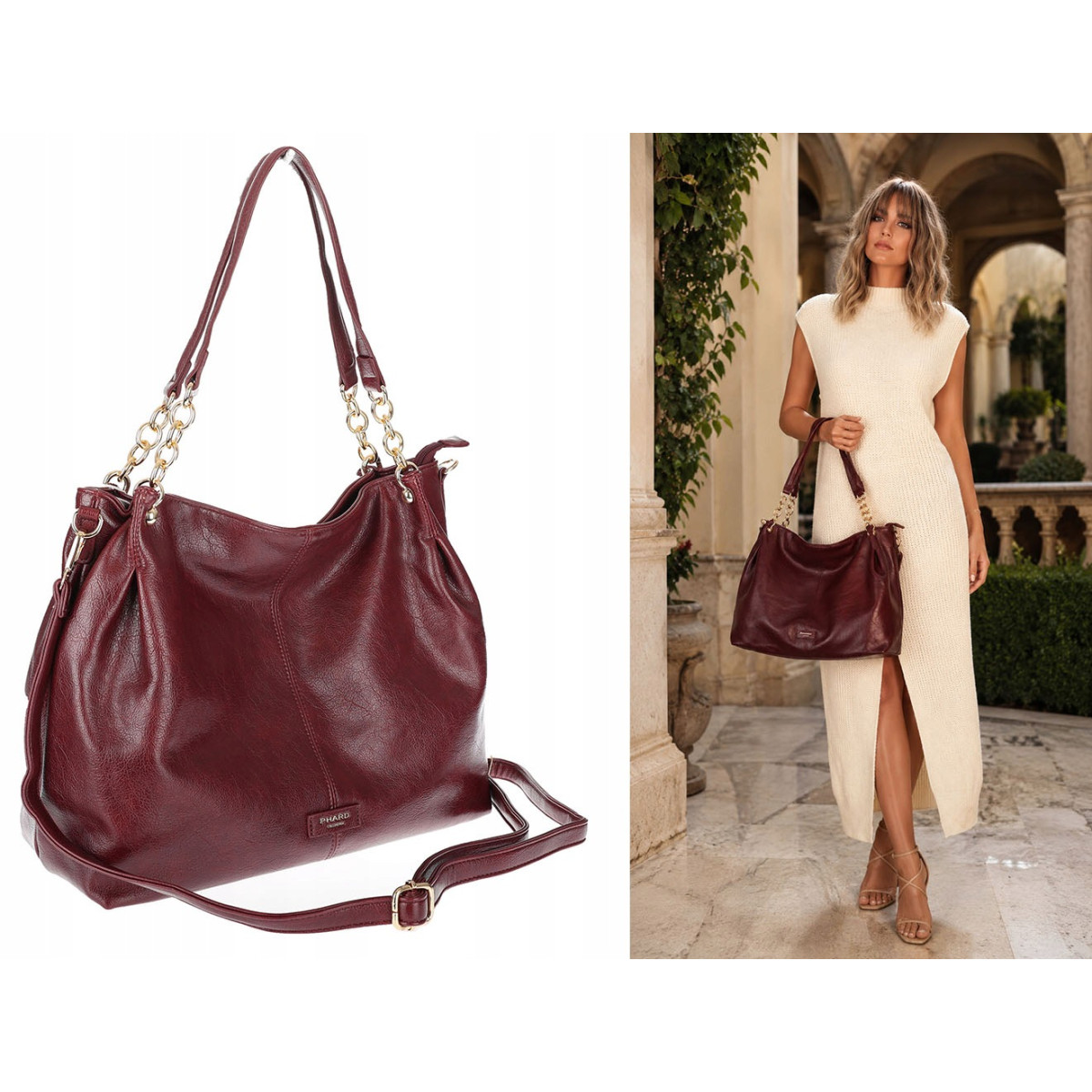 Torebka damska shopper A4 elegancka torba duża modna do pracy PJ281 Bordowa