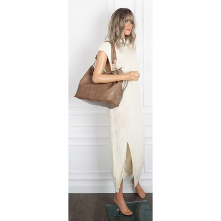 Torebka damska shopper A4 elegancka torba duża modna do pracy PJ281 Beżowa