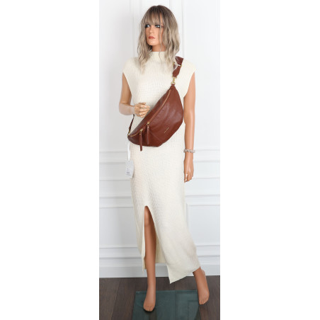 Torebka damska nerka listonoszka crossbody szeroki pasek RS941 Brązowa