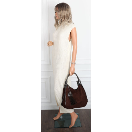Torebka damska zamszowa worek shopper listonoszka MC790 Czekoladowa