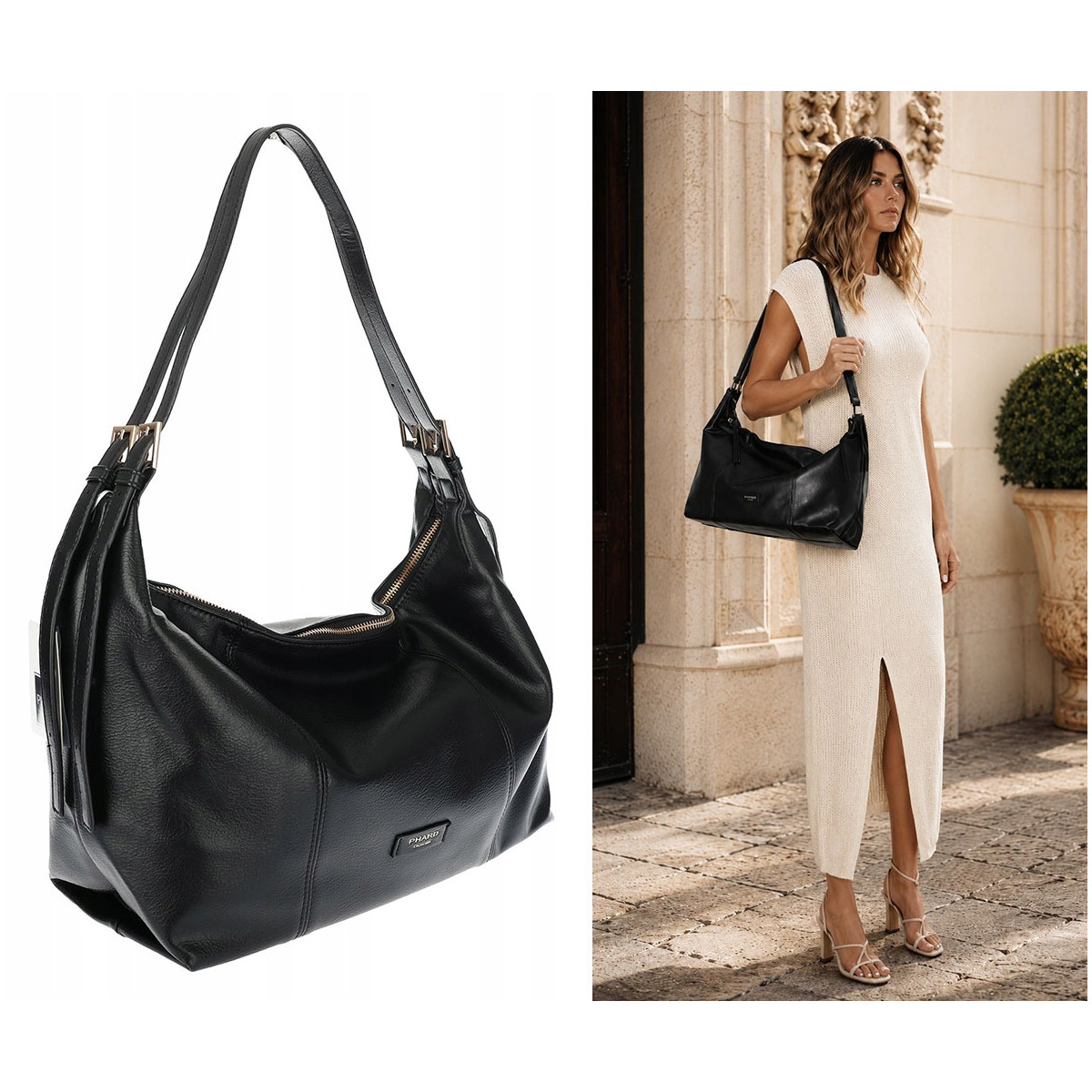 Torebka damska shopper A4 elegancka torba na ramię do pracy PJ272 Czarna