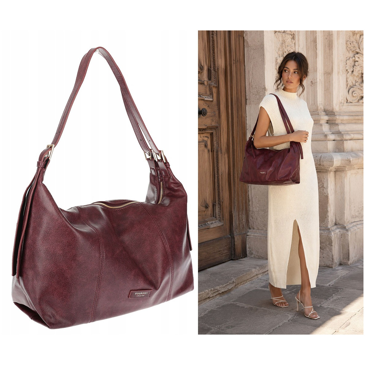 Torebka damska shopper A4 elegancka torba modna do pracy PJ272 Bordowa