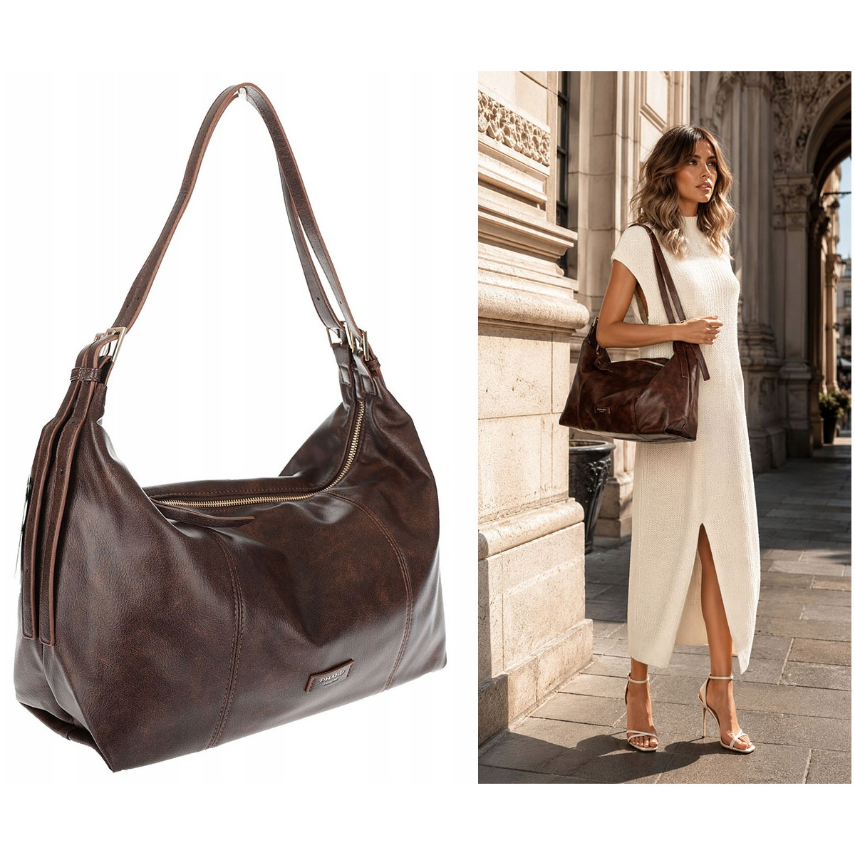 Torebka damska shopper A4 elegancka torba modna do pracy PJ272 Czekoladowa