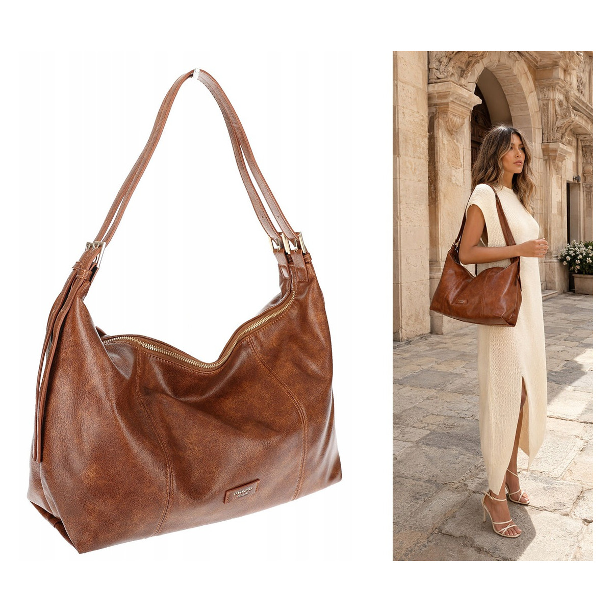 Torebka damska shopper A4 elegancka torba duża modna do pracy PJ272 Brązowa