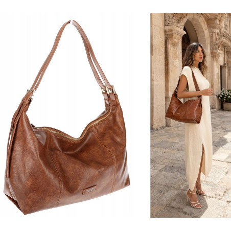 Torebka damska shopper A4 elegancka torba duża modna do pracy PJ272 Brązowa