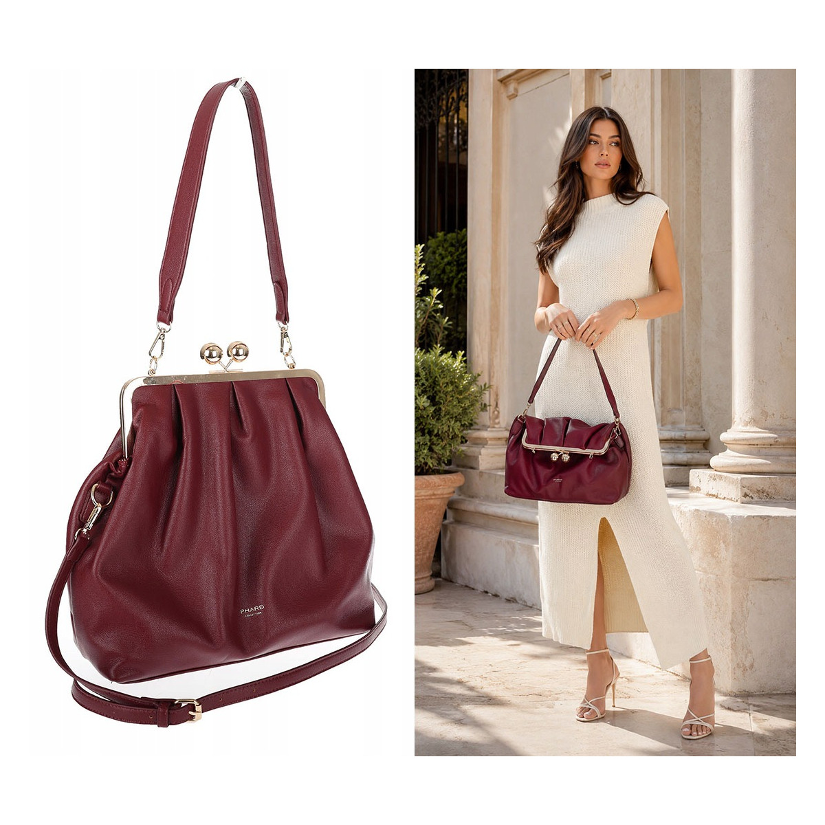 Torebka damska na bigiel listonoszka pojemna torba na ramię PHL22 Bordowa