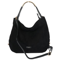 Torebka damska shopper torba zamszowa na ramię modna do pracy PJ451 Czarna