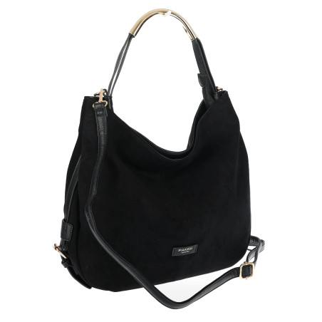 Torebka damska shopper torba zamszowa na ramię modna do pracy PJ451 Czarna