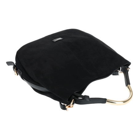 Torebka damska shopper torba zamszowa na ramię modna do pracy PJ451 Czarna