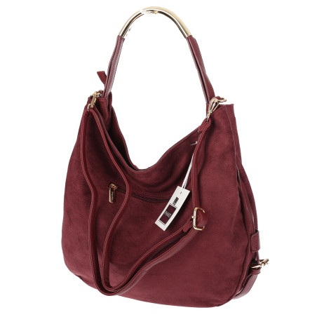 Torebka damska shopper torba zamszowa na ramię modna do pracy PJ451 Bordowa