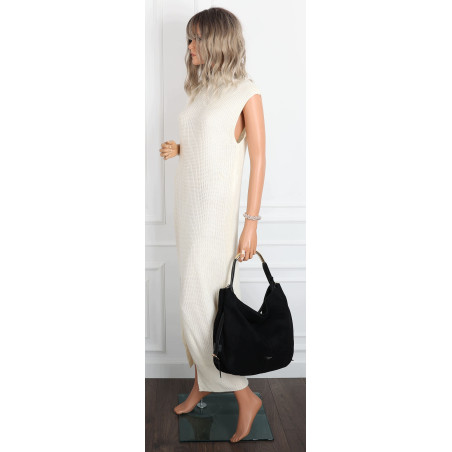 Torebka damska shopper torba zamszowa na ramię modna do pracy PJ451 Czarna