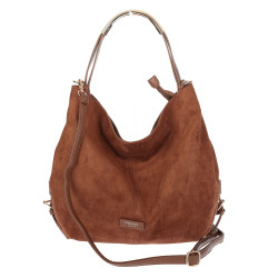 Torebka damska shopper torba zamszowa na ramię modna do pracy PJ451 Brązowa