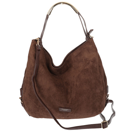 Torebka damska shopper torba zamszowa na ramię do pracy PJ451 Czekoladowa