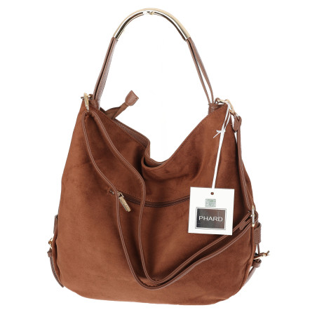 Torebka damska shopper torba zamszowa na ramię modna do pracy PJ451 Brązowa