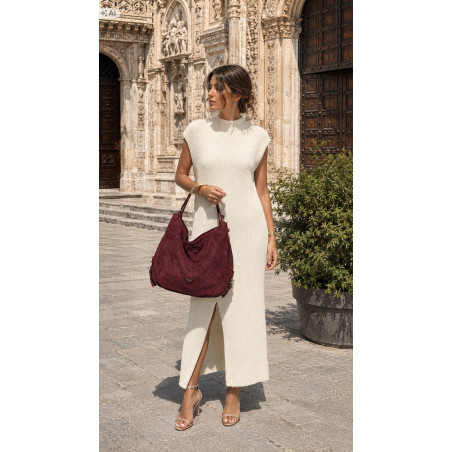 Torebka damska shopper torba zamszowa na ramię modna do pracy PJ451 Bordowa