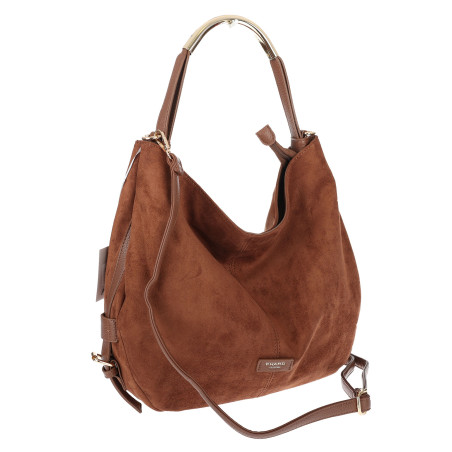 Torebka damska shopper torba zamszowa na ramię modna do pracy PJ451 Brązowa
