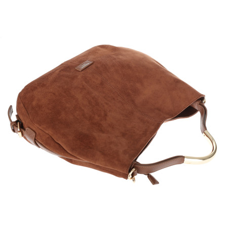 Torebka damska shopper torba zamszowa na ramię modna do pracy PJ451 Brązowa