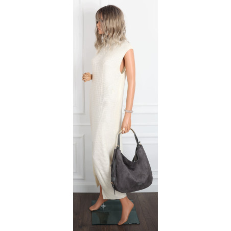 Torebka damska shopper torba zamszowa na ramię modna do pracy PJ451 Szara
