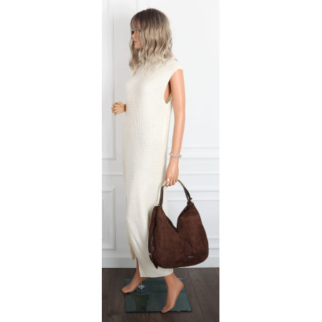 Torebka damska shopper torba zamszowa na ramię do pracy PJ451 Czekoladowa