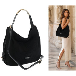 Torebka damska shopper torba zamszowa na ramię modna do pracy PJ451 Czarna