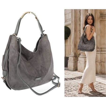 Torebka damska shopper torba zamszowa na ramię modna do pracy PJ451 Szara