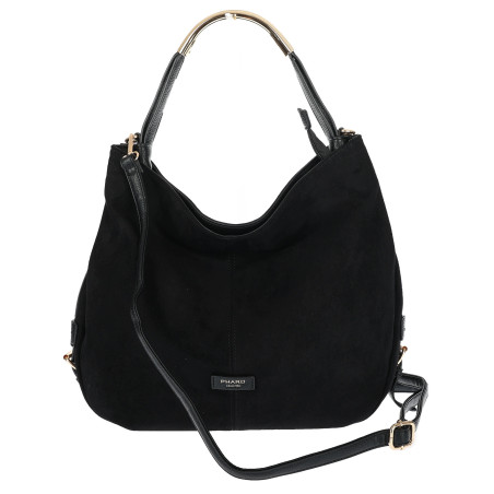 Torebka damska shopper torba zamszowa na ramię modna do pracy PJ451 Czarna