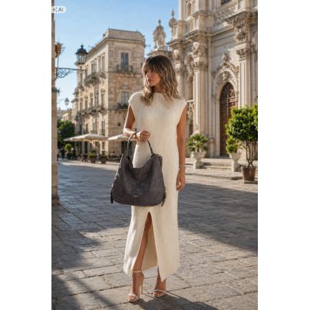 Torebka damska shopper torba zamszowa na ramię modna do pracy PJ451 Szara