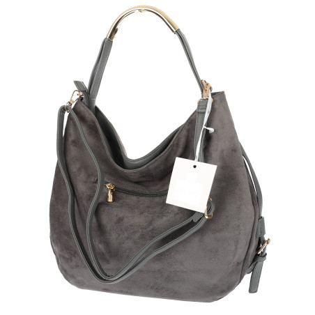 Torebka damska shopper torba zamszowa na ramię modna do pracy PJ451 Szara