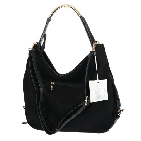Torebka damska shopper torba zamszowa na ramię modna do pracy PJ451 Czarna
