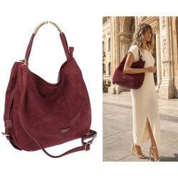 Torebka damska shopper torba zamszowa na ramię modna do pracy PJ451 Bordowa