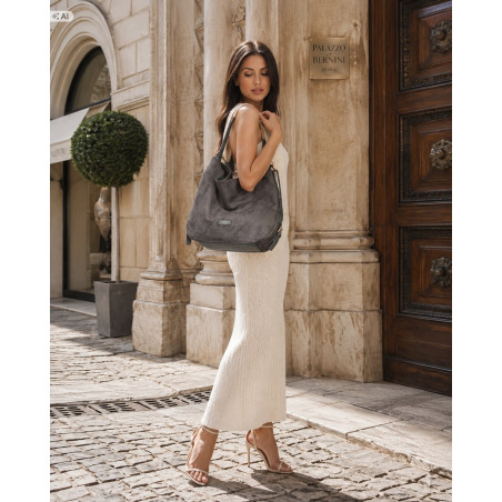 Torebka damska shopper torba zamszowa na ramię modna do pracy PJ451 Szara