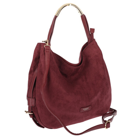 Torebka damska shopper torba zamszowa na ramię modna do pracy PJ451 Bordowa