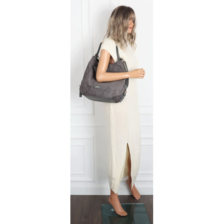 Torebka damska shopper torba zamszowa na ramię modna do pracy PJ451 Szara