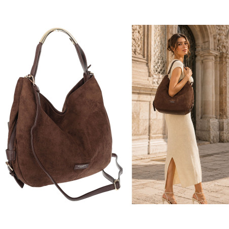 Torebka damska shopper torba zamszowa na ramię do pracy PJ451 Czekoladowa