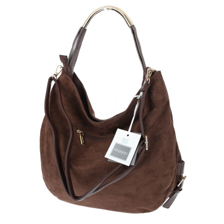 Torebka damska shopper torba zamszowa na ramię do pracy PJ451 Czekoladowa
