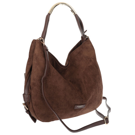 Torebka damska shopper torba zamszowa na ramię do pracy PJ451 Czekoladowa