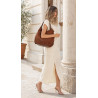 Torebka damska shopper torba zamszowa na ramię modna do pracy PJ451 Brązowa