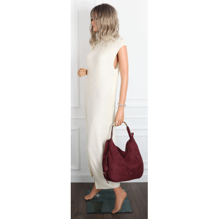 Torebka damska shopper torba zamszowa na ramię modna do pracy PJ451 Bordowa