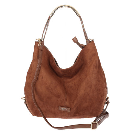 Torebka damska shopper torba zamszowa na ramię modna do pracy PJ451 Brązowa