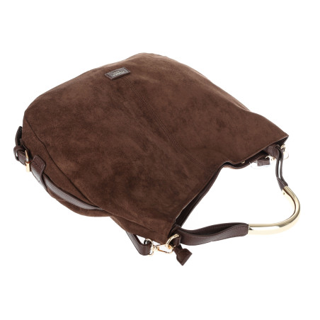 Torebka damska shopper torba zamszowa na ramię do pracy PJ451 Czekoladowa