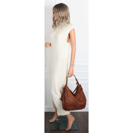 Torebka damska shopper torba zamszowa na ramię modna do pracy PJ451 Brązowa