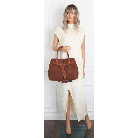 Torebka damska shopper kuferek elegancka torba modna do pracy MC812 Brązowa