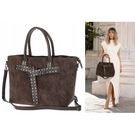 Torebka damska shopper kuferek elegancka torba do pracy MC812 Czekoladowa
