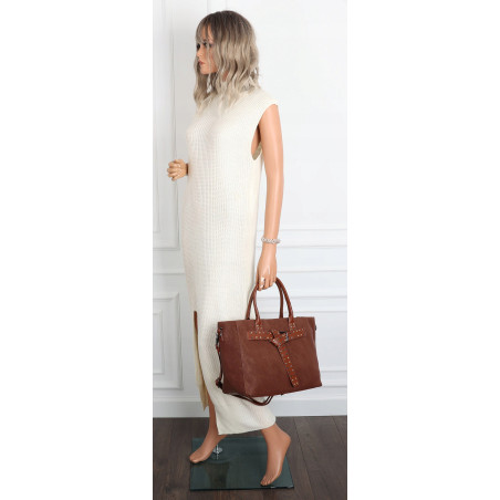 Torebka damska shopper kuferek elegancka torba modna do pracy MC812 Brązowa