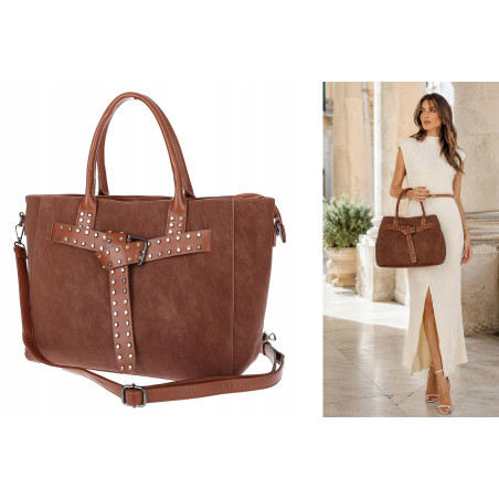 Torebka damska shopper kuferek elegancka torba modna do pracy MC812 Brązowa