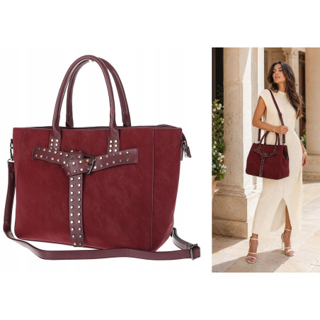Torebka damska shopper kuferek A4 elegancka torba do pracy MC812 Bordowa