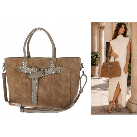 Torebka damska shopper kuferek A4 elegancka torba do pracy MC812 Beżowa