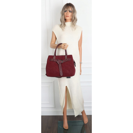 Torebka damska shopper kuferek A4 elegancka torba do pracy MC812 Bordowa