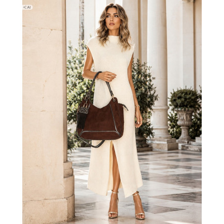 Torebka damska zamszowa worek shopper listonoszka do ręki MC869 Czekoladowa