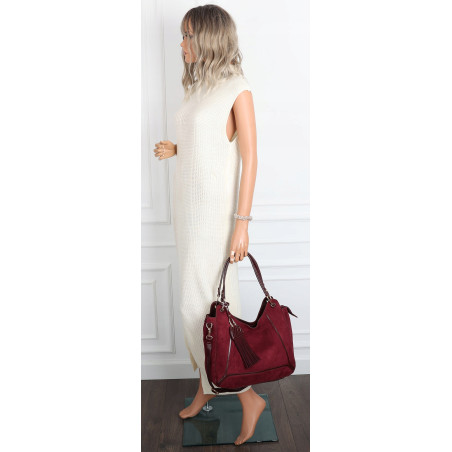 Torebka damska zamszowa worek shopper listonoszka na ramię MC869 Bordowa